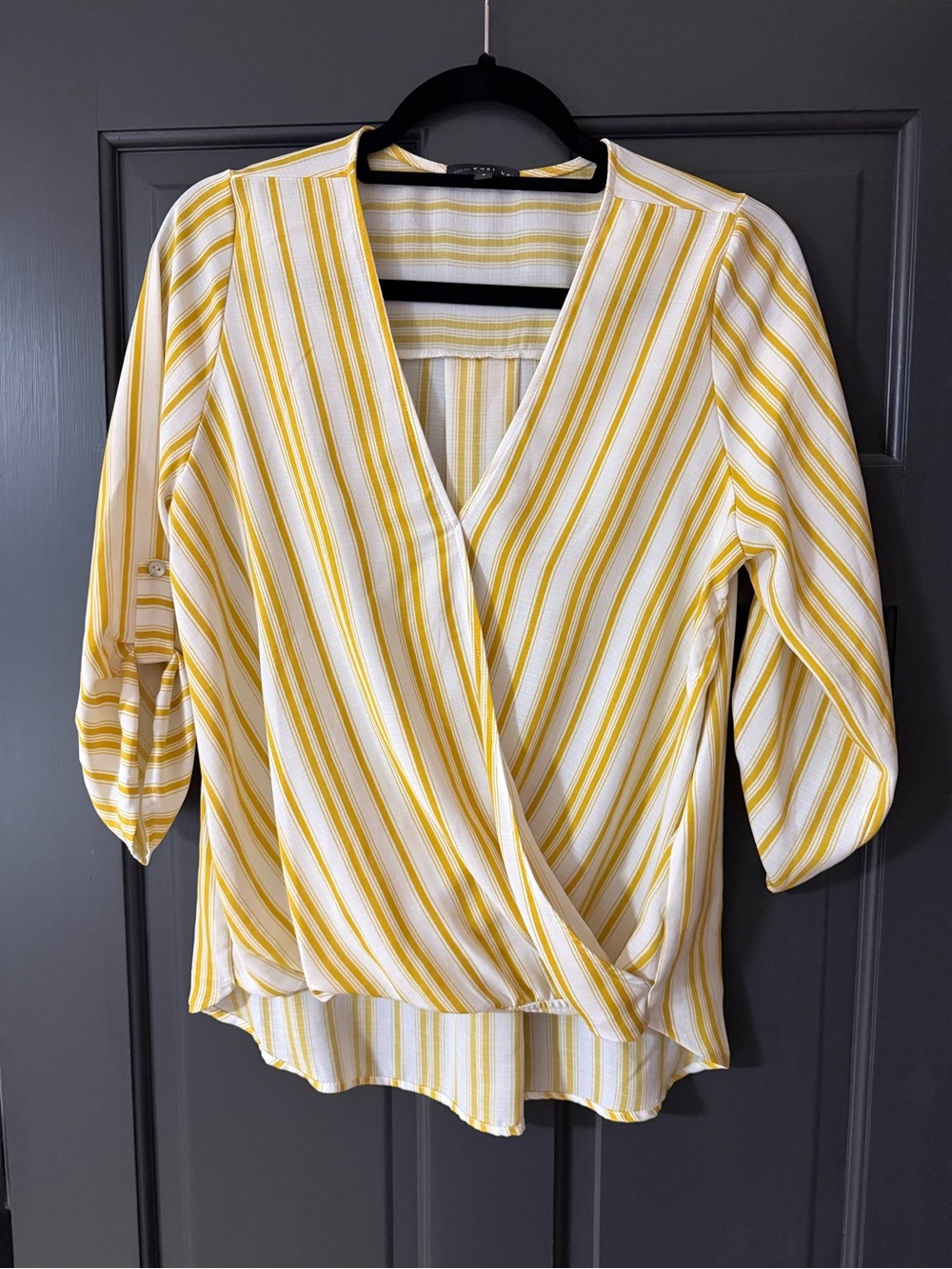 West Kei Yellow & White Striped Wrap Blouse